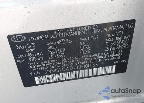 2019 Hyundai Santa Fe Se from USA, damaged, VIN 5NMS2CADXKH100163